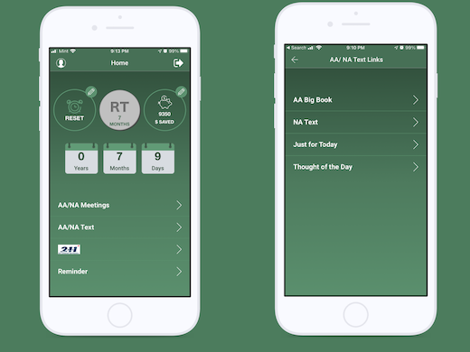 Recovery Tracker mobile app mockups